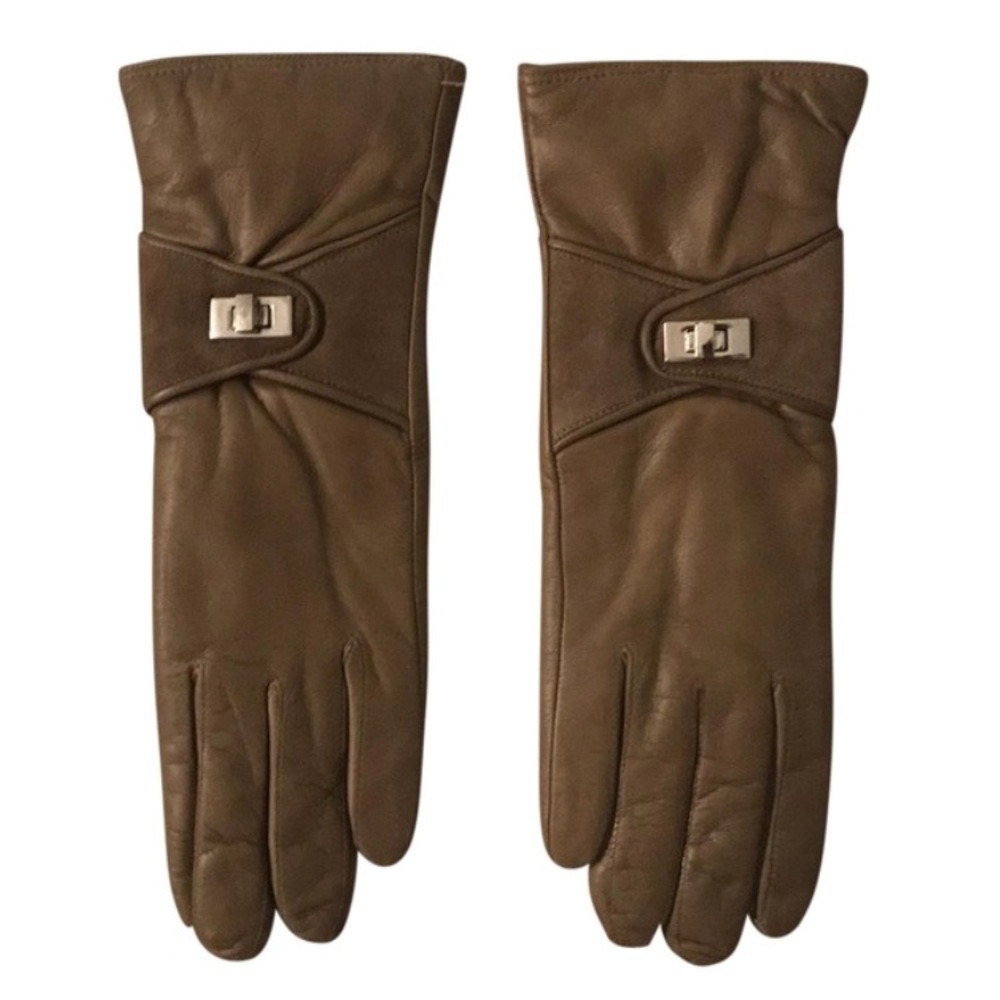Sermoneta Kid Leather Gloves Taupe Size 7